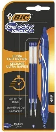 Bolígrafos de Tinta de Gel Retráctil Bic Gelocity Quick Dry 951757/ 1 unidades/ 2 recambios/ Azul
