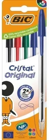 Bolígrafos de Tinta de Aceite Bic Cristal Original 516346/ 5 unidades/ Colores Surtidos