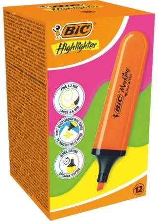 Caja de Marcadores Fluorescentes Bic Highlighter Flat Neón/ 12 unidades/ Naranjas