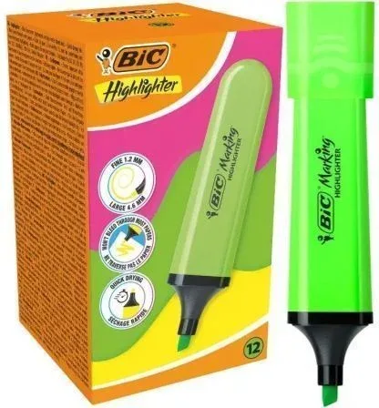 Caja de Marcadores Fluorescentes Bic Highlighter Flat Neón/ 12 unidades/ Verdes