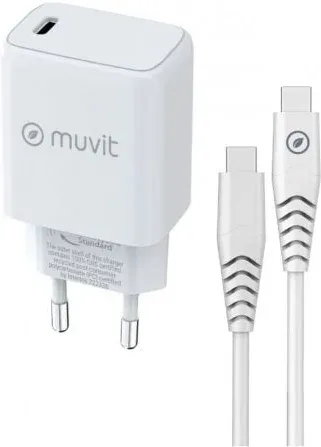 Cargador de Pared Muvit For Change MCPAK0044/ 1xUSB Tipo-C + Cable USB Tipo-C/ 20W