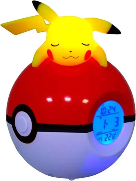 Lampara LED despertador reloj teknofun madcow entertainment pokemon pikachu durmiendo en pokeball
