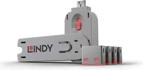 Lindy 40450 bloqueador de puerto Bloqueador de puerto + clave USB tipo A Rosa Acrilonitrilo butadieno estireno (ABS) 5 pieza(s)
