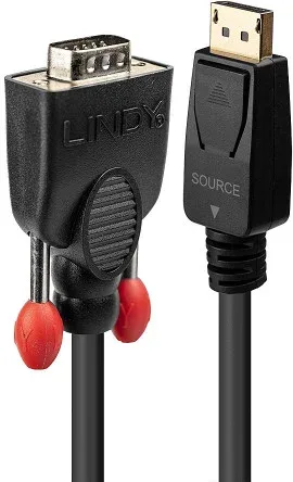 Lindy 41942 adaptador de cable de vídeo 2 m VGA (D-Sub) DisplayPort Negro