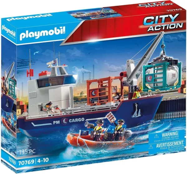 Playmobil gran portacontenedor con barco aduanero