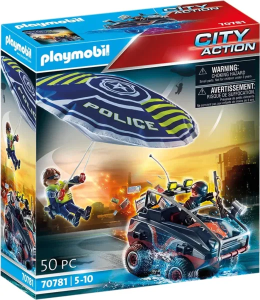 Playmobil policia paracaidas: persecucion del vehiculo anfibio