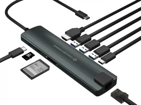 Adaptador conceptronic USB tipo c 9 en 1 HDMI -  USB - c -  pd -  USB 3.0 -  SD -  micro SD -  rj45