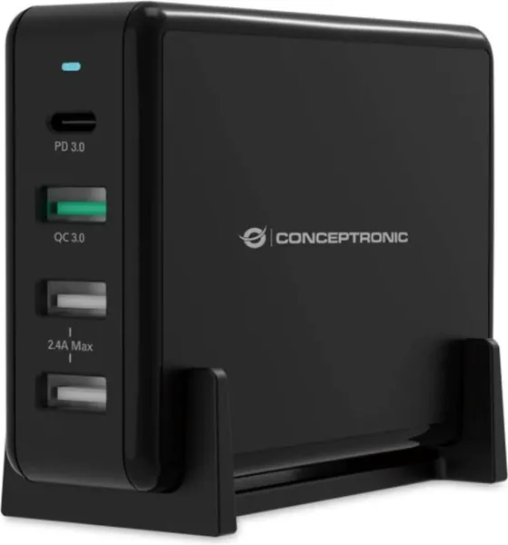 Cargador conceptronic ozul01b carga rapida pd 3 x USB tipo a - 1 x USB tipo c - 65w