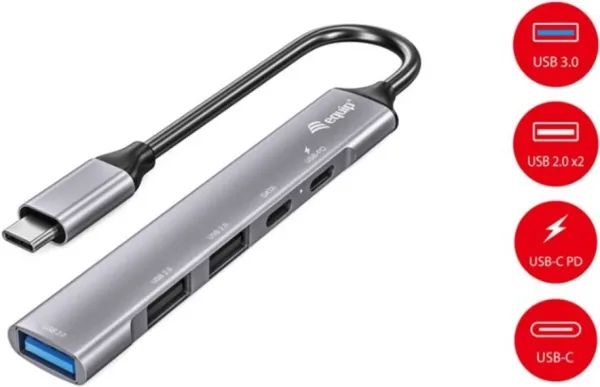 Hub USB tipo c 3.2 equip life 1 x USB 3.2 - 2 x USB 2.0 - 2 x USB tipo c - 100w - aluminio