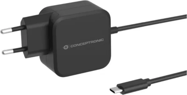 Cargador de pared USB tipo c conceptronic ozul04be pd 3.0 gan 67w 1.8m