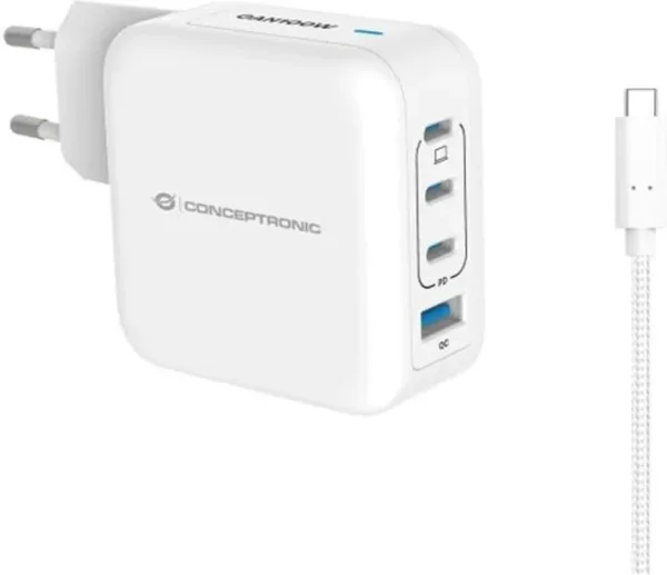Cargador de pared conceptronic althea18w 100w + cable USB tipo c blanco