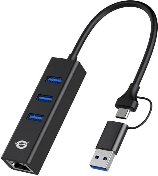 Adaptador conceptronic USB a gigabit ethernet rj45 -   con hub USB 3.0 - 3 puertos - adaptador USB - c