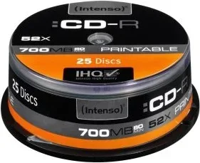 Tarrina de cd - r virgenes intenso printable 700mb 52x 25 unidades