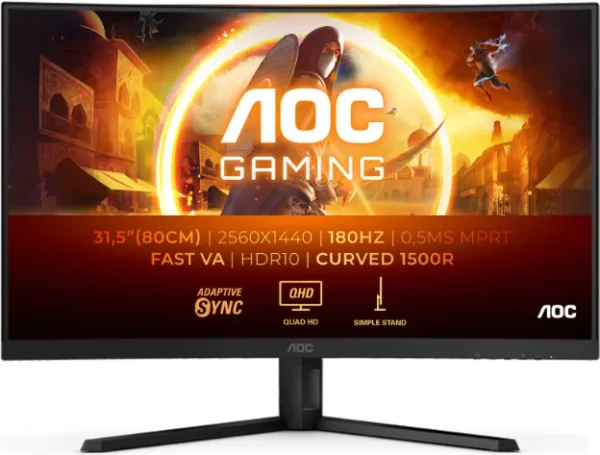 Monitor Gaming Curvo AOC CQ32G4VE 31.5"/ QHD/ 0.5ms/ 180Hz/ VA/ Negro