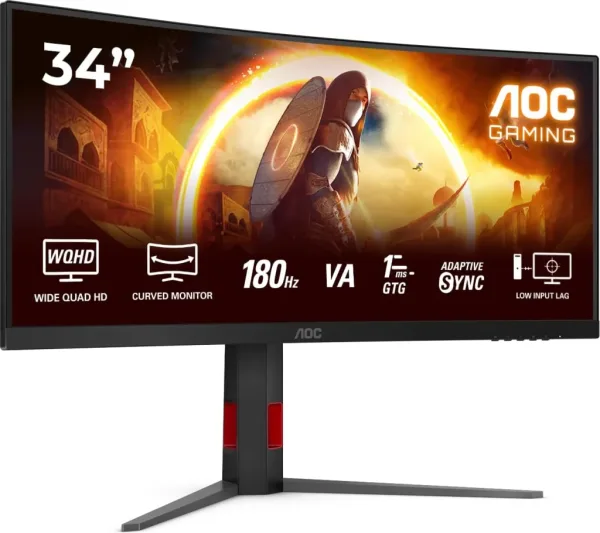 Monitor Gaming Ultrapanorámico Curvo AOC CU34G4 34"/ WQHD/ 1ms/ 180Hz/ VA/ Regulable en altura/ Negro