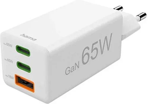 Cargador pared hama gan 65w 2 x USB tipo c 1 x USB tipo a blanco