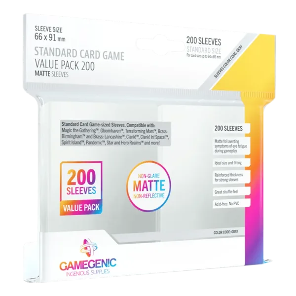 Fundas de cartas gamegenic matte standard card game value pack 200 unidades