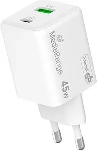 Cargador Mediarange Dual USB-A y USB-C 45W