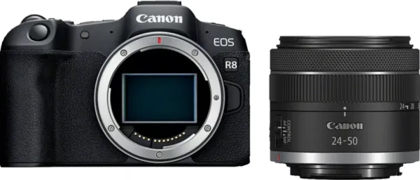 Camara reflex canon eos r8 + rf 24 - 50 f4.5 - 6.3 is stm 24.2mpx negro
