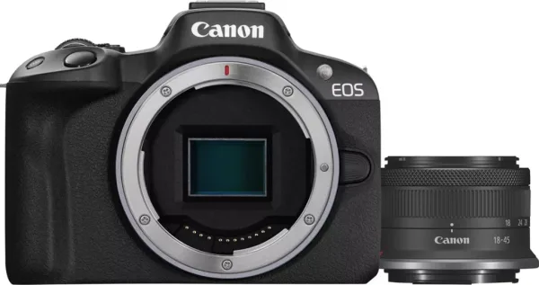 Camara reflex canon eos r50 black + rf - s 18 - 45 f4.5 - 6.3 is stm 24.2mpx negro