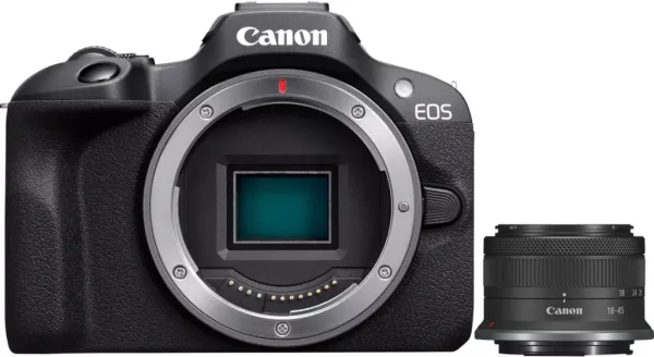 Camara reflex canon eos r100 + rf - s 18 - 45 is stm 24.1mpx negro