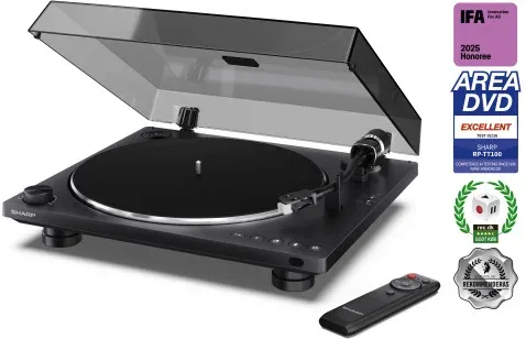 Sharp Rp-Tt100 Tocadiscos Bt 5.4, USB-C, Cartucho Audio-Technica, Automático, Cubierta Antipolvo, Negro