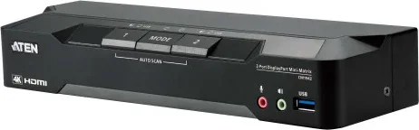 Aten 2-Port 4K DisplayPort Dual Display Mini-Matrix Boundless Kvm Switch With USB Peripheral Support (Cm1942-At-G)