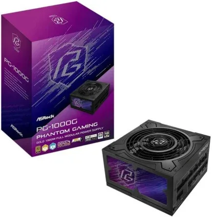 FUENTE ALIMENTACION ASROCK PG-1000G,PSU,1000W,80 PLUS GOLD/A,135MM,MODULAR,PCI-E 5.1 (12+4pin)x1,PCI-E (6+2 pin)x3,SATA (5 pin)x9