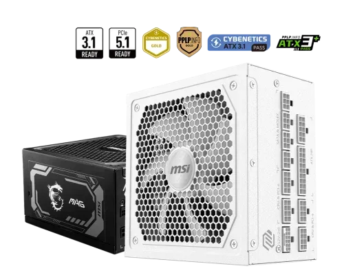 Fuente Alimentacion Msi Mag A1000Gl Pcie5 White,Psu,1000W,80 Plus Gold,Modular,135Mm,Active Pfc,Pci-E 5.0 (16 Pin)X1,Pci-E (6+2 Pin)X4,SATA (15 Pin)X12