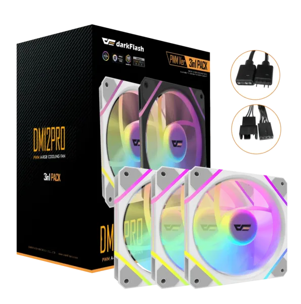 Kit 3 Ventiladores Auxiliar Dm-12 120 Pro A-RGB Blanco Darkflash