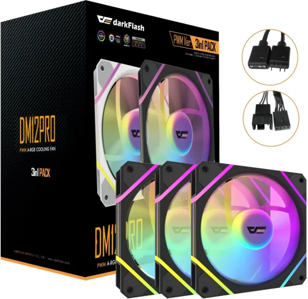 Kit 3 Ventiladores Auxiliar Dm-12 120 Pro A-RGB Negro Darkflash