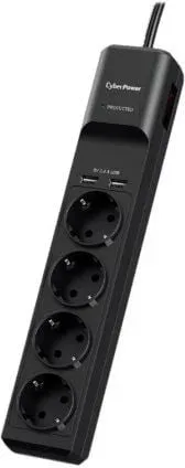 Regleta con interruptor Cyberpower P0420SUD0-DE/ 4 Tomas de corriente/ 2 USB/ Cable 1.8m/ Negra