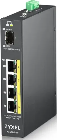 Zyxel RGS100-5P No administrado L2 Gigabit Ethernet (10/100/1000) Energía sobre Ethernet (PoE) Negro