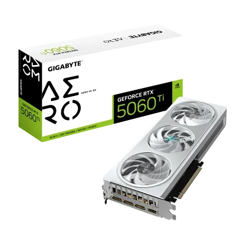 GIGABYTE GeForce RTX 5060 Ti AERO OC 8G Tarjeta Gráfica – 8 GB GDDR7, 128 bits, PCI-E 5.0, 2647 MHz Frecuencia del núcleo, 3 x DisplayPort, 1 x HDMI, GV-N506TAERO OC-8GD