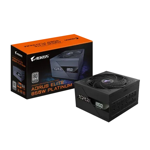 GIGABYTE AORUS ELITE P850W Fuente de Alimentación - PCIe 5.0, 80 PLUS Platinum, Diseño completamente modular, Ventilador de 120 mm, Compatible con ATX 3.0, Enchufe UE