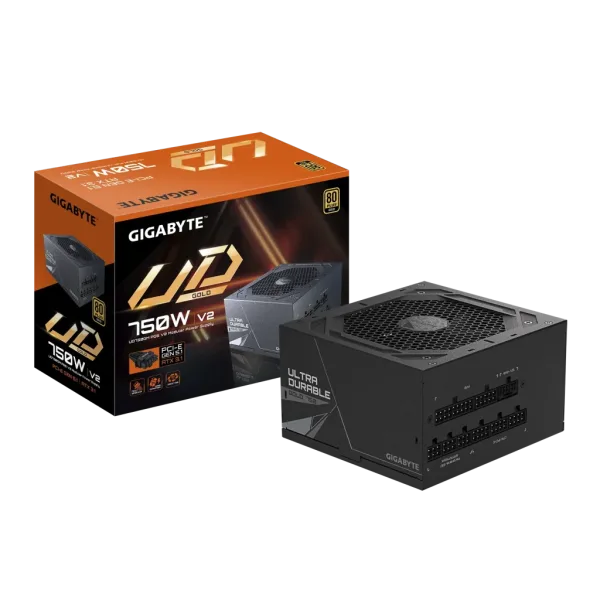 GIGABYTE UD750GM PG5 V2 Fuente de Alimentación – PCIe Gen 5.1, 80 PLUS Gold, Diseño completamente modular, Ventilador de 120 mm, Compatible con ATX 3.1, Enchufe EU
