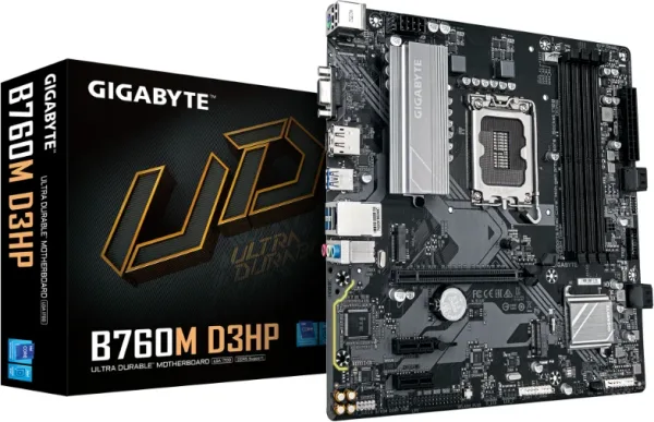 Placa Gigabyte B760M D3Hp,Intel,1700,B760,4Ddr5,256GB,VGA+HDMI+Dp,4Sata+2M.2,5Usb3.2,Gblan,Matx