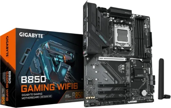 GIGABYTE B850 GAMING WIFI6 Placa Base - Procesadores AMD Ryzen Serie 9000, VRM digital de 6+2+2 fases, hasta 8200MHz DDR5 (OC), 1xPCIe 5.0 + 2xPCIe 4.0 M.2, LAN GbE, WiFi 6, USB 3.2 Gen 2