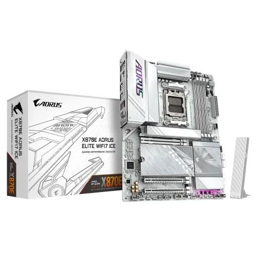 Placa Gigabyte X870E a Elite Wifi7 Ice (Blanco),Amd,Am5,X870E,4Ddr5,256GB,1Hdmi+1Fhdmi+2Usb4,4Sata3+4M.2,2.5Gblan+Wifi7+Bt5.4,6Usb3.2+Tb,Atx