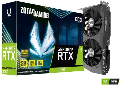 VGA Zotac RTX 3050 Eco,Nv,Rtx3050,Gddr6,8GB,128Bit,HDMI+3Dp,2 Ventiladores (Zt-A30500K-10M)