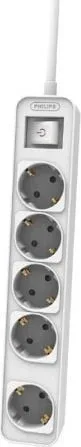 Regleta con Interruptor Philips CHP2154W/12/ 5 Tomas de corriente/ Cable 1.5m/ Blanco