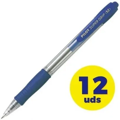 Caja de Bolígrafos de Tinta de Aceite Retráctil Pilot Super Grip M/ 12 unidades/ Azules