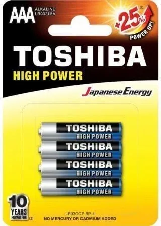 Pack de 4 Pilas AAA Toshiba High Power LR03/ 1.5V/ Alcalinas