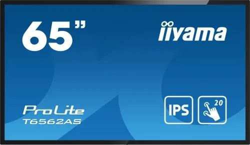iiyama T6562AS-B1 pantalla de señalización Panel plano interactivo 163,8 cm (64.5") IPS 500 cd / m² 4K Ultra HD Negro Pantalla táctil Procesador incorporado Android 8.0 24/7