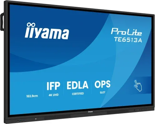 Iiyama 65" (Edla)/Android 14,8 Core SoC, 8/128GB, 40-Pts  UHD , NFC, Pir , Mm 2X20W +20W Sbuw, 2Xhdmi, USB-C / HDMI,Dp, 2Xusb-C100W Pd/Mini-Jack / Opt.out, 450Cd/M2, L/S Mode, Ag Glass, Lan, Wifi6, Bt5.0/Iiware, Pc Slot,600X400 (Wm Incl.) (Te6513A-B2