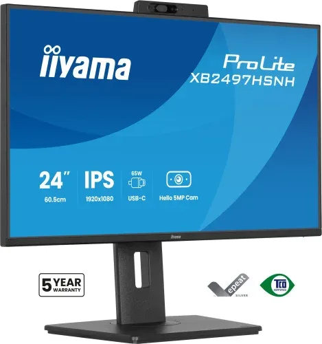 Monitor Iiyama Xb2497Hsn-B1, 23,8", Prolite, Panel IPS, Puerto USB-C, Rj45 (Lan), Soporte Ergonomico