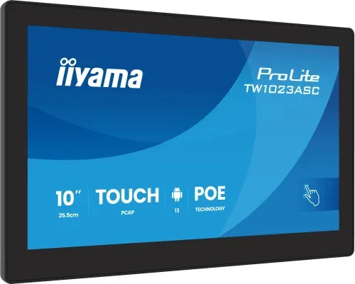Iiyama 10,1" Panel-Pc With Android 13+Gms, SoC Quad-Core Rk3568 4GB, Storage 32GB, Pcap 10-Points Touch, 1280X800, IPS Panel, Speakers, PoE, WiFi, Bt5.2, SD Slot, HDMI-Out, 385Cd/M², Cable Cover, Iisignage2 Supported (Tw1023Asc-B3P)