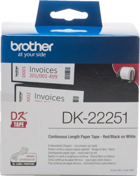 Etiquetas cinta continua brother dk22251 negro -  rojo 62mm 15.24m
