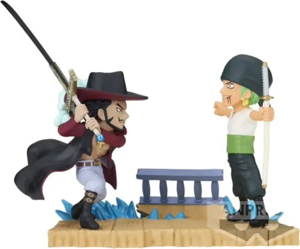 Figura banpresto one piece world collectable log stories zoro vs dracule mihawk 7cm