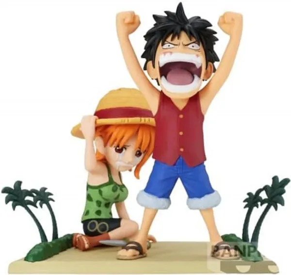 Figura banpresto one piece world collectable log stories monkey.d.luffy & nami 7cm